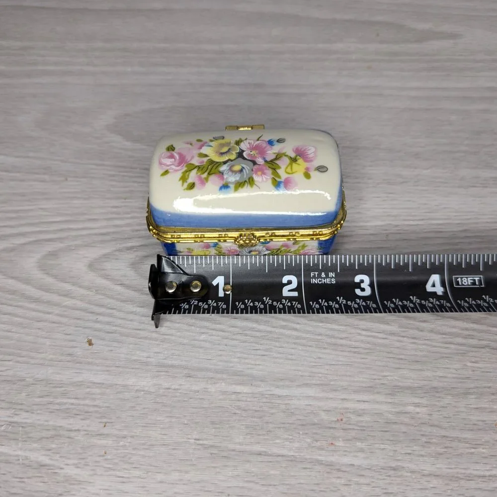 Ceramic Trinket Hinged Box Blue White Yellow and Pink 2.5